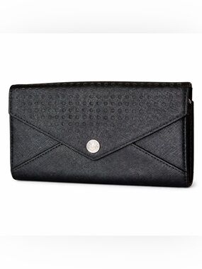 Rebecca Minkoff Black Saffiano Leather Envelope Wallet‎ Clutch Perforated Detail